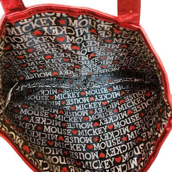 Disney Parks Red Metallic Rhinestone Mickey Mouse Tote Bag Faux Leather Flawed - Picture 5 of 8